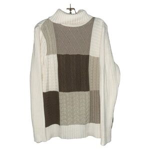 Liz Claiborne Womens Plus Turtleneck Cable Knit Fisherman Sweater Neutral‎ 1X
